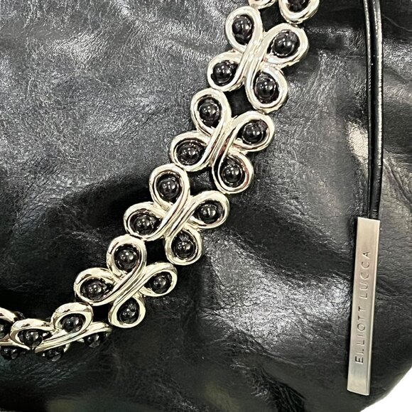 Elliott Lucca Black Leather Handbag With Silver Chain Strap & Zipper Closure - Picture 13 of 13